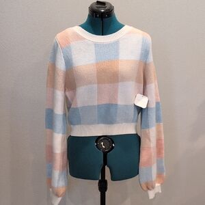 NWT Altar'd State Pastel Plaid Colorblock Sweater Size S